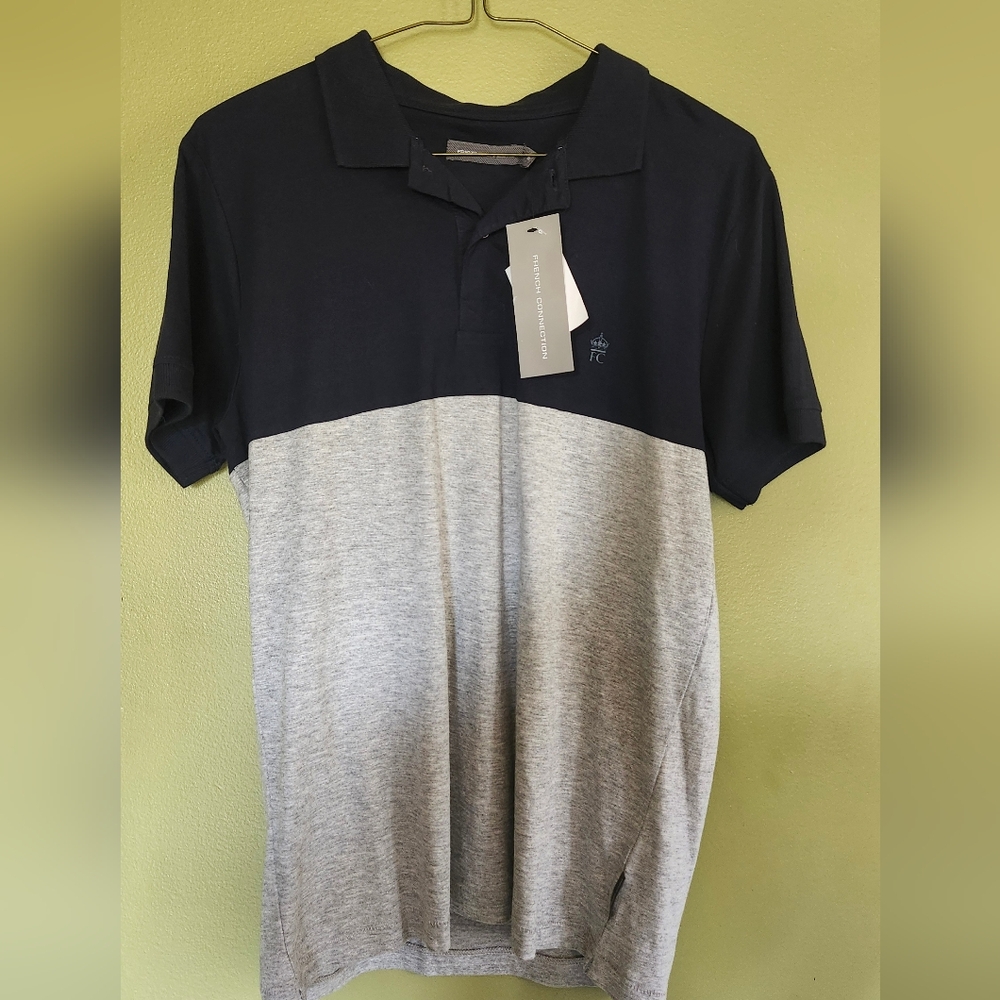 French Connection Male Polo Shirt, Grey and‎ BLACK, Size S